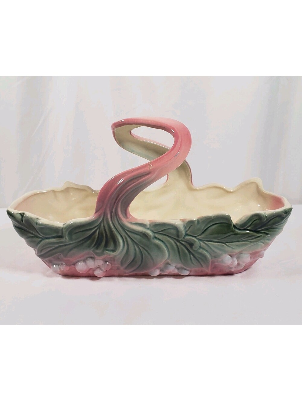 Vintage Hull USA Fiesta #51 Basket Planter Pink Green Berry Twisted Handle MCM